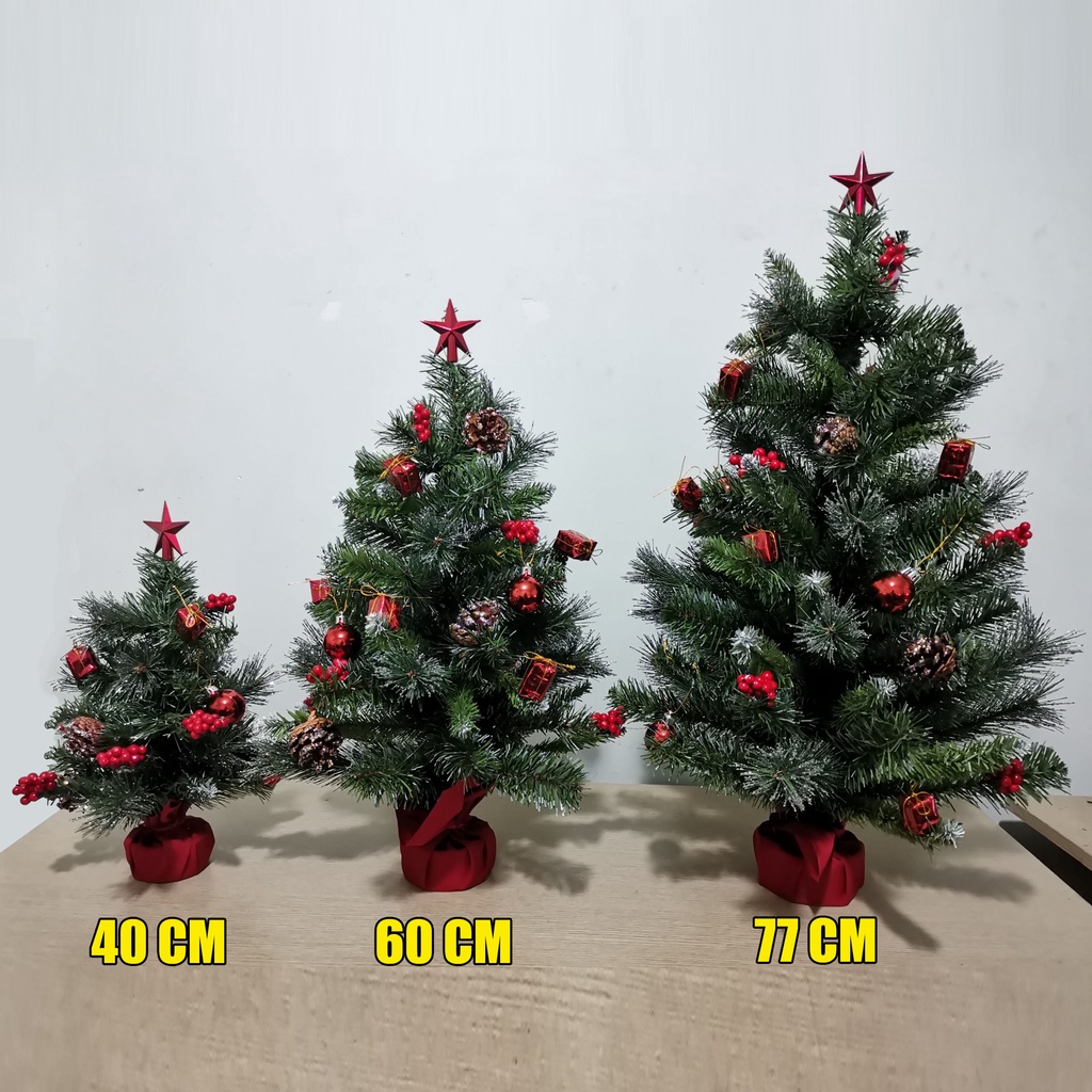 Cây thông noel để bàn 77cm quà tặng trang trí giáng sinh hàng Việt Nam chất lượng cao mẫu 3 loại lá gắn trái thông