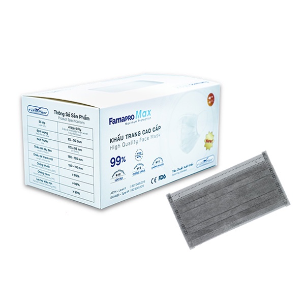 Combo 10 Hộp khẩu trang y tế cao cấp kháng khuẩn 4 lớp Famapro max (40 cái/hộp)