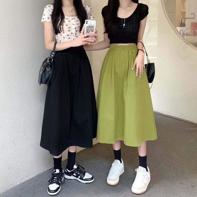 Chân váy dài kaki dạng xòe phong cách hàn quốc , Váy chất liệu kaki dài + lớp lót trong mặc rất xinh xắn , Ms 7