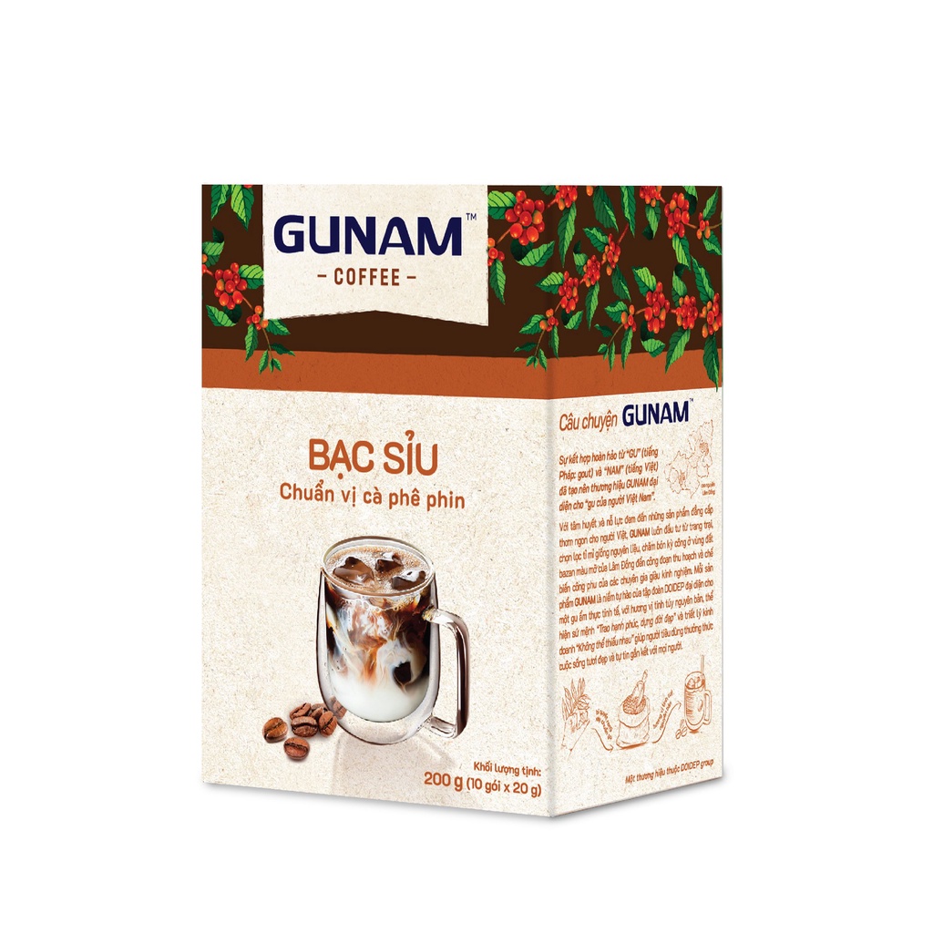 Combo 2 hộp cà phê hòa tan GUNAM bạc sỉu (hộp 10 gói x 20g)