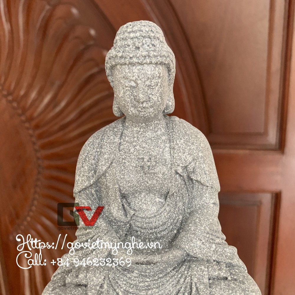 Tượng đá Phật A Di Đà trang trí ngồi tòa sen - Chiều cao 20cm - Màu xám