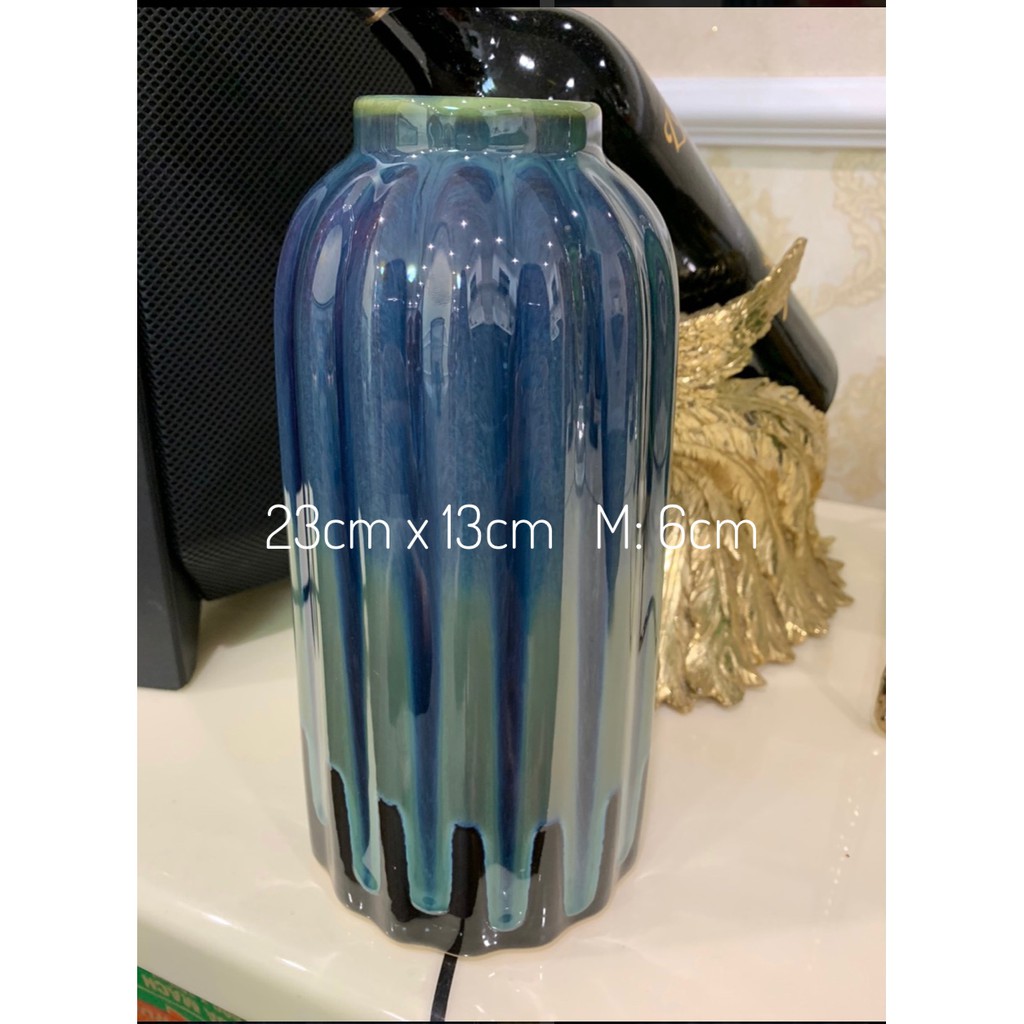 Lọ hoa bình bông men xanh lam cỡ vừa - Bát Tràng