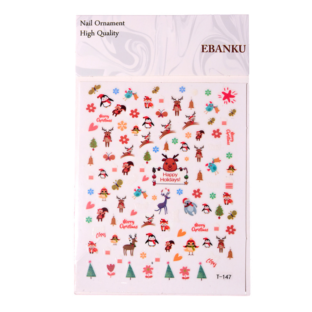 OCEANMAP DIY Christmas Nail Art Snowflake Transfer Decals Nail Art Decoration 3D Waterproof Manicure Snowman Deer Self Adhesive Winter Nail Stickers