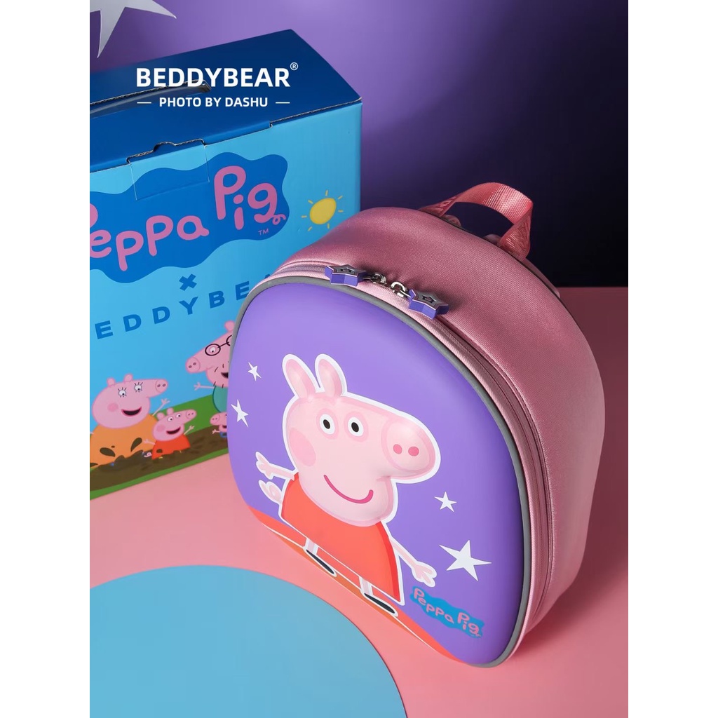 Balo trẻ em 2 tuổi Beddy Bear Heo PEPPA Tím cho Bé từ 02 tuổi học Mẫu giáo Họa tiết Thiết kế dây cài chống thất lạc Bé