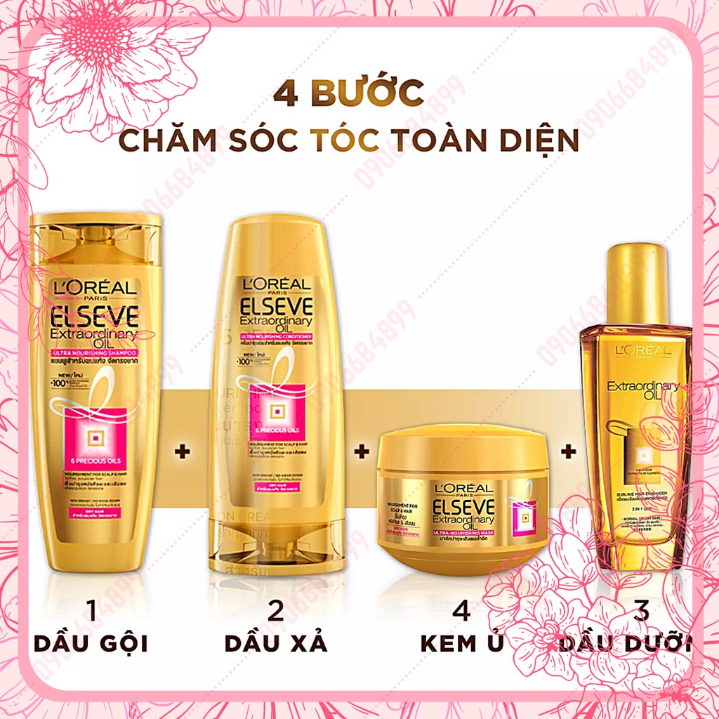 Kem ủ tóc 🌸 L'OREAL 🌸 tinh dầu hoa tự nhiên Elseve Extraordinary Oil Ultra Nourishing 200ml