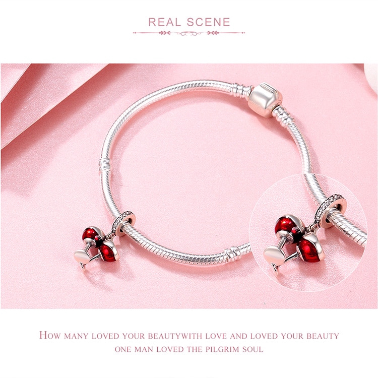 Mặt Làm Vòng Tay Bamoer SCC478 Bằng Bạc 925 Hình Cặp Ly Uống Rượu Thời Trang