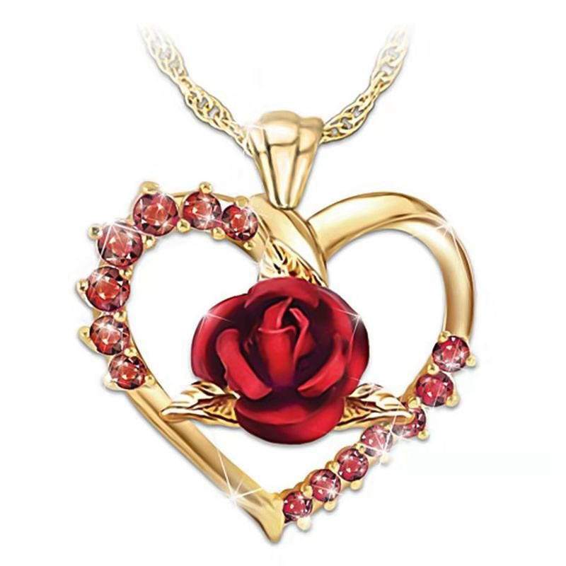 vòng cổ Mạ Vàng 18k Mặt Trái Tim Đính Đá Ruby Hồng