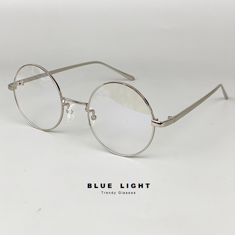 Kính Giả Cận, Gọng Kính Cận Nam Nữ Mắt Tròn Xoe Cứng Cáp Màu Bạc, Đen Hàn Quốc - BLUE LIGHT