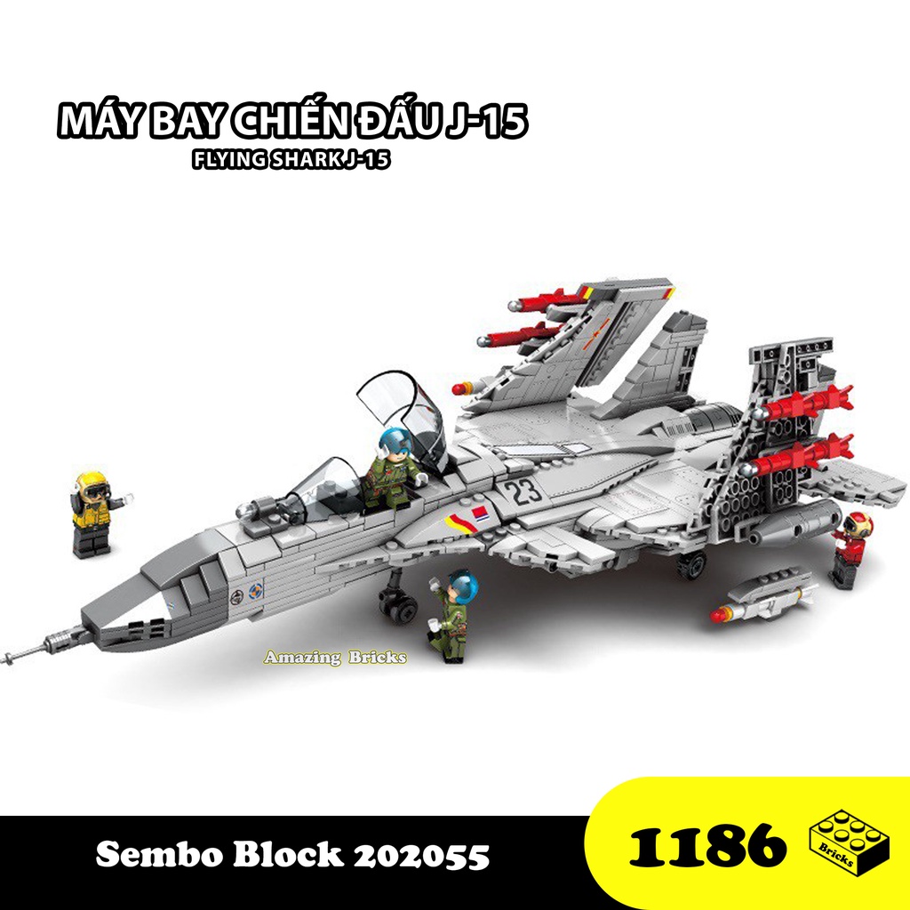 Đồ chơi lắp ráp Máy bay Oanh Tạc Chiến - Sembo Block 202055 F-15 Flying Shark - 1186 Mảnh ghép