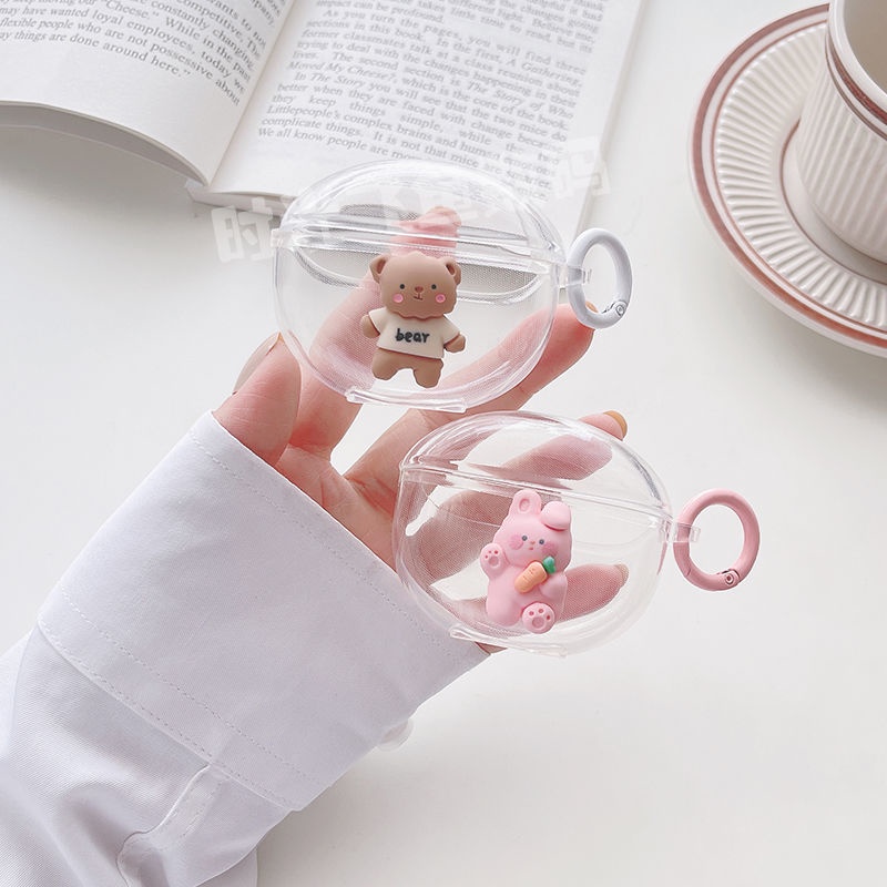 Vỏ Bảo Vệ Hộp Sạc Tai Nghe OPPO Enco Air 2 Mềm Trong Suốt Đính Nơ Và Ngọc Trai Có Dây Đeo