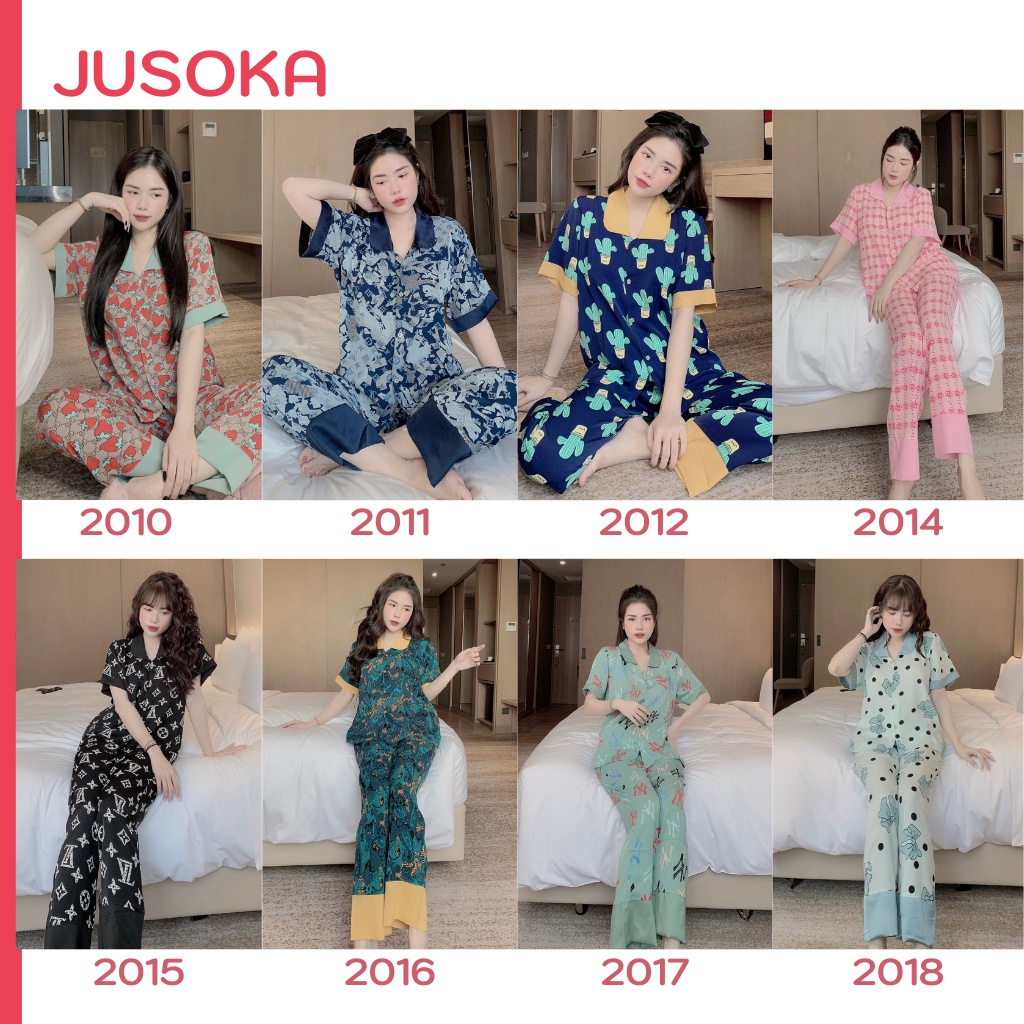 Đồ bộ nữ lụa ngủ mặc nhà pijama tiểu thư tay ngắn quần dài cổ sen dễ thương JUSOKA