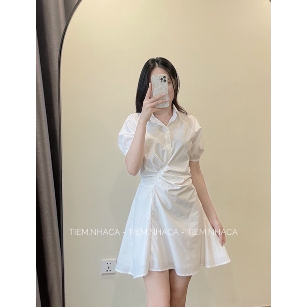 Đầm sơ mi xoắn eo váy xếp ly chất thô dáng lỡ có chun lưng đi làm, đi học hottrend ulzzang hàn quốc (có sẵn/ảnh thật)