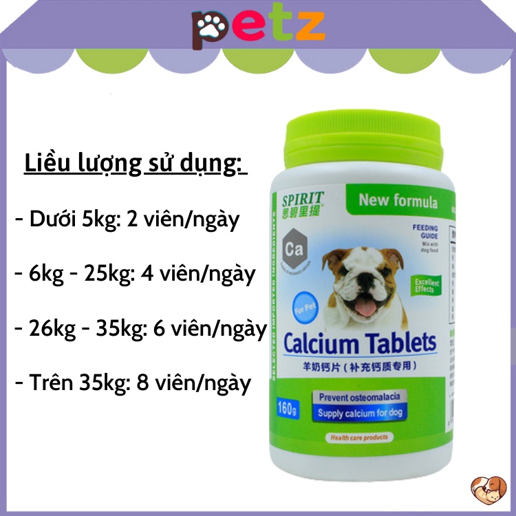 Viên sữa dê canxi Spirit cho chó mèo giúp chắc khỏe xương PETZ bổ sung canxi cho thú cưng dạng hộp và 10 viên lẻ