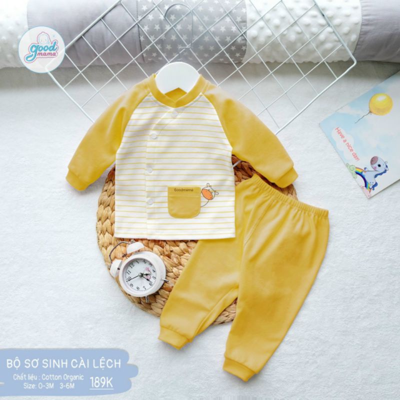 Goodmama - Bộ kẻ nỉ nhung sơ sinh cài lệch cho bé 3-7kg