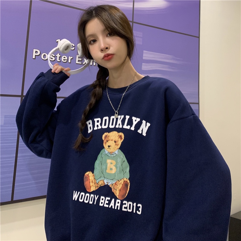 SUXI Áo sweatshirt tay dài dáng rộng thời trang mùa thu mới dành cho nữ