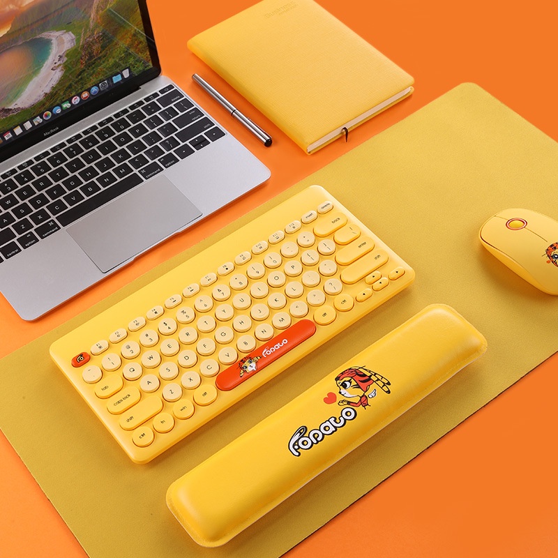 Bộ Bàn Phím Chuột Không Dây Fopato Bluetooth Kê Tay Cho Điện Thoại Laptop Ipad Máy Tính Để Bàn PC Màu Vàng Hổ Vằn