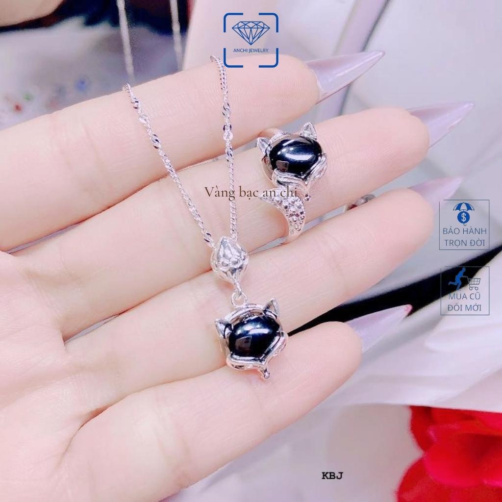 Combo Dây chuyền , nhẫn hồ ly đính đá phong thủy, chuẩn bạc ta sáng đẹp không xỉn màu, Anchi jewelry