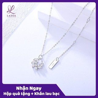Bộ dây chuyền liền mặt nữ trang sức bạc Ý S925 Lasea - Vòng cổ hoạ tiết hình lá may mắn A678A