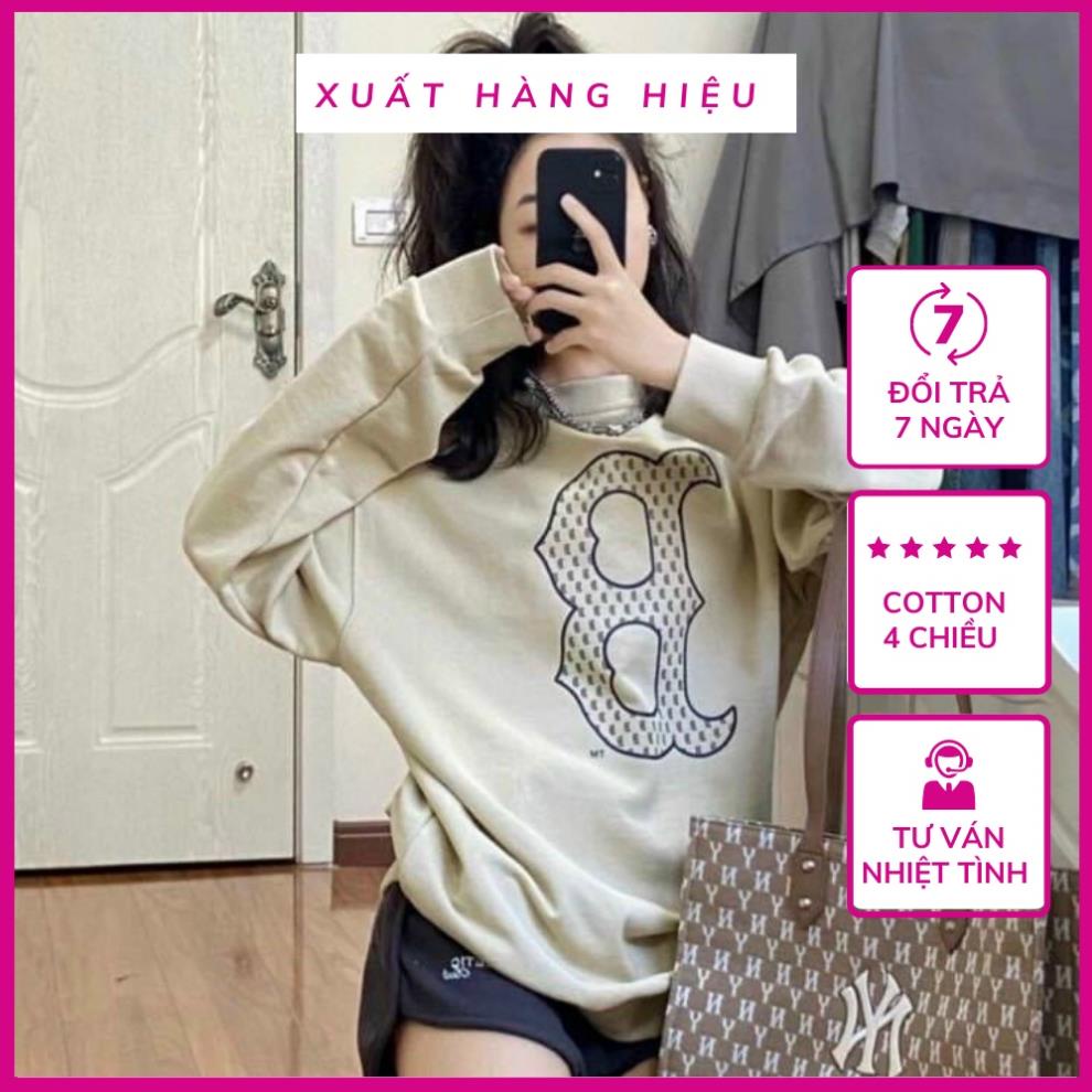 Áo thun nỉ dài tay sweater MLB màu be chữ B xuất xịn áo phông dài tay vnxk da cá unisex *