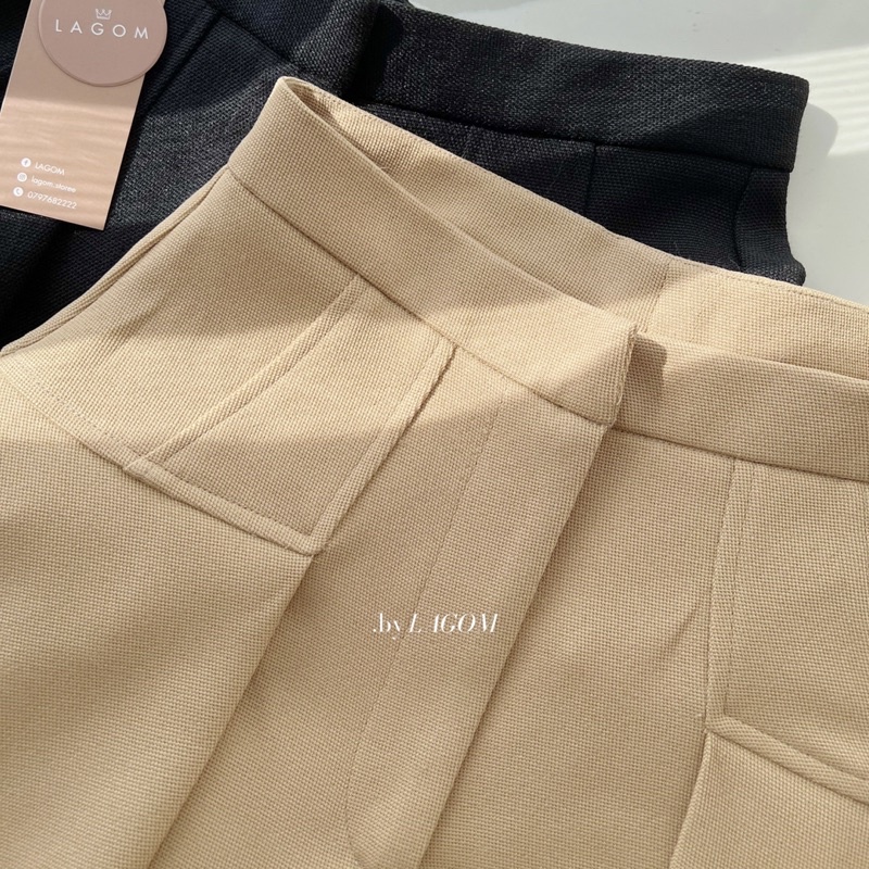 LAGOM - Quần giả váy xếp ly dáng xoè chất liệu linen thái dày dặn