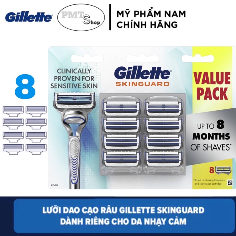 Hộp Lưỡi thay thế dao cạo râu cao cấp Gillette Fusion Skinguard dành cho da nhạy cảm vỉ 4 , 8 cái