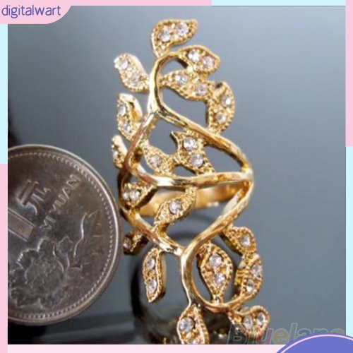 Nhẫn đeo giữa ngón tay hình chiếc lá đính đá sang trọng dành cho nữ