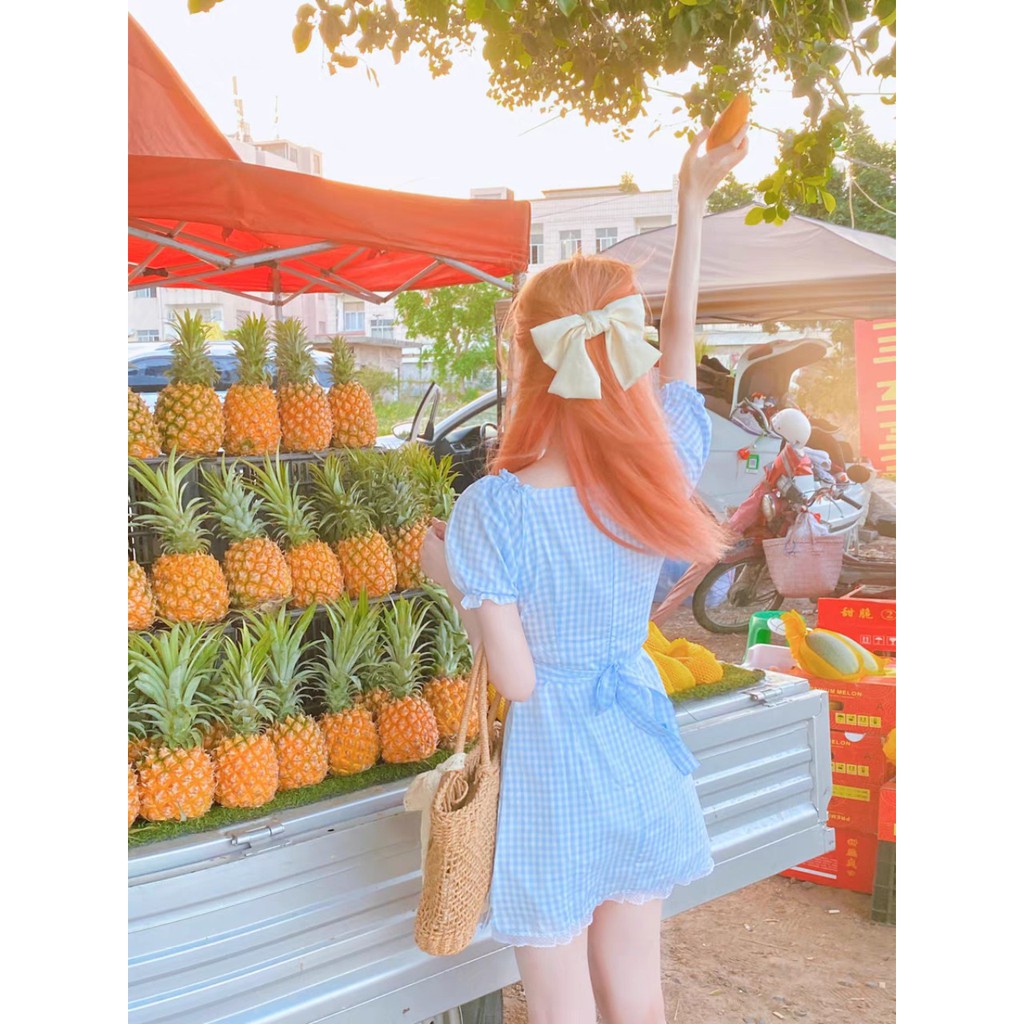 Đầm Caro Dự Tiệc Nhíu Viền Ren Ngực Đầm Nữ Tay Ngắn Họa Tiết Caro Phong Cách [ĐẦM CARO NHÍU VIỀN REN NGỰC] | BigBuy360 - bigbuy360.vn