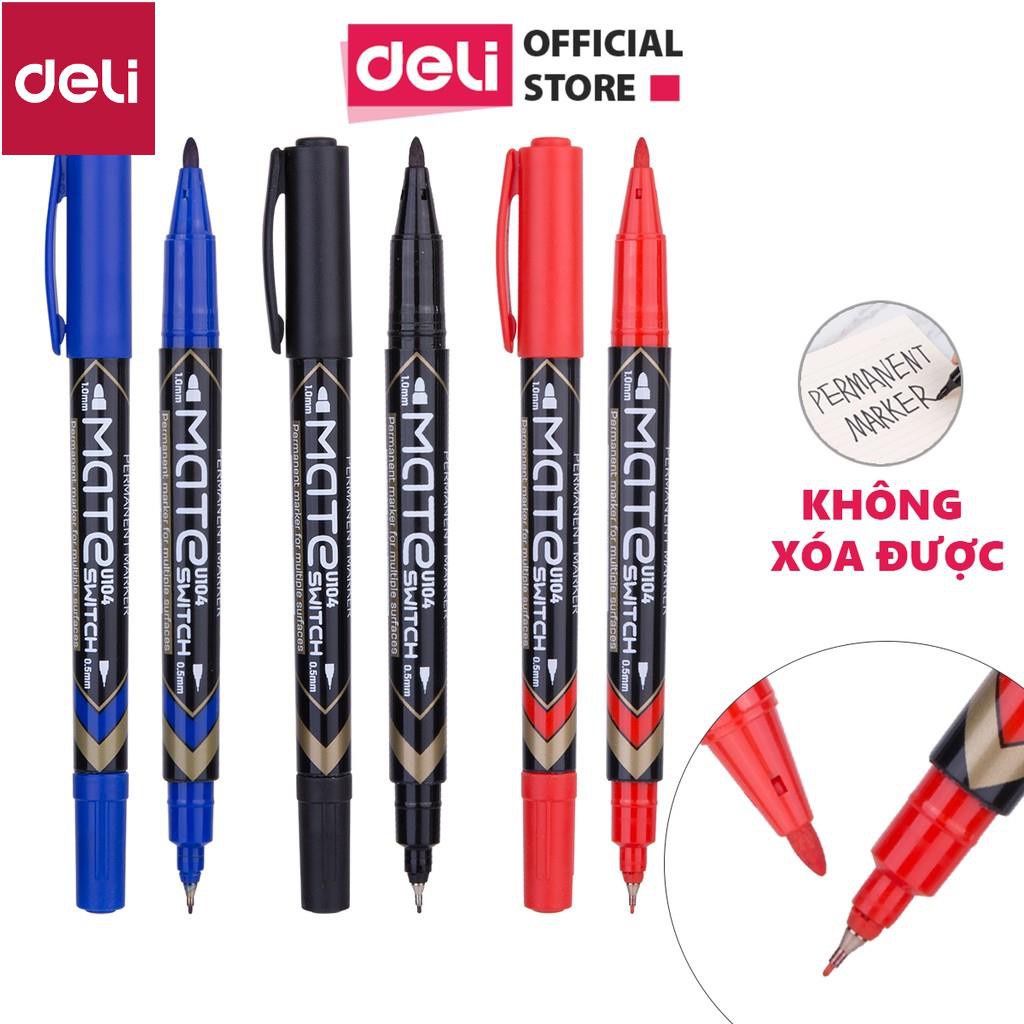 Bút dạ kính 2 đầu Deli - không xóa được, mực vĩnh cửu - Mực Đen/Xanh/Đỏ - 1 cây  - EU10420 / EU10430 / EU10440