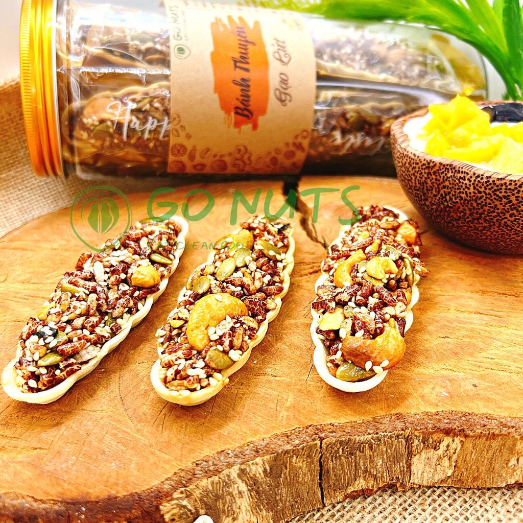 Bánh thuyền gạo lứt GO NUTS mix hạt ngũ cốc dinh dưỡng Bánh ăn kiêng hỗ trợ giảm cân không đường bánh healthy thuần chay