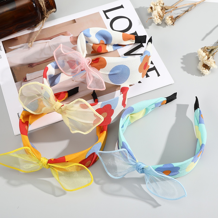 Cài tóc vải lưới thắt nơ họa tiết hoa phong cách Hàn Quốc cho nữ