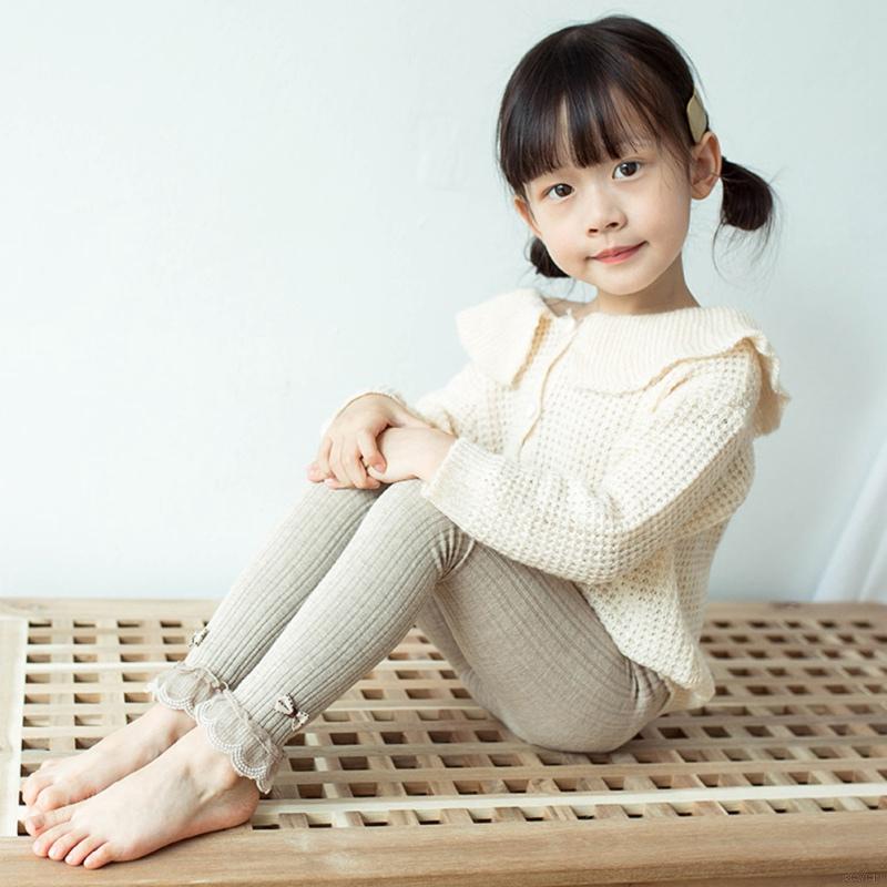 Quần Legging Chất Liệu Cotton Co Giãn Phối Ren Và Nơ Cho Bé Gái 1-10 Tuổi