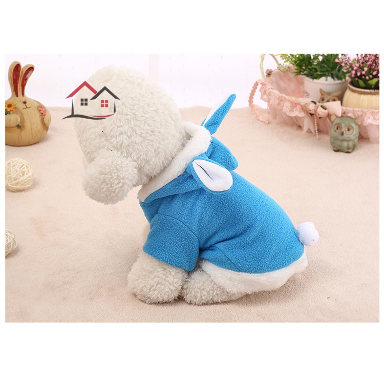 Áo hoodie trang trí tai thỏ bằng vải lông cừu dễ thương giữ ấm dành cho thú cưng