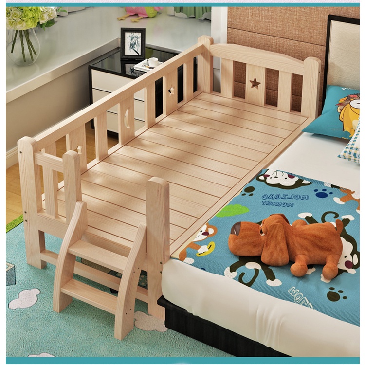 GIƯỜNG GỖ THÔNG CAO CẤP CHO BÉ 3 MẶT QUÂY, GIƯỜNG GỖ GHÉP VỚI BỐ MẸ KT :150*70*70cm