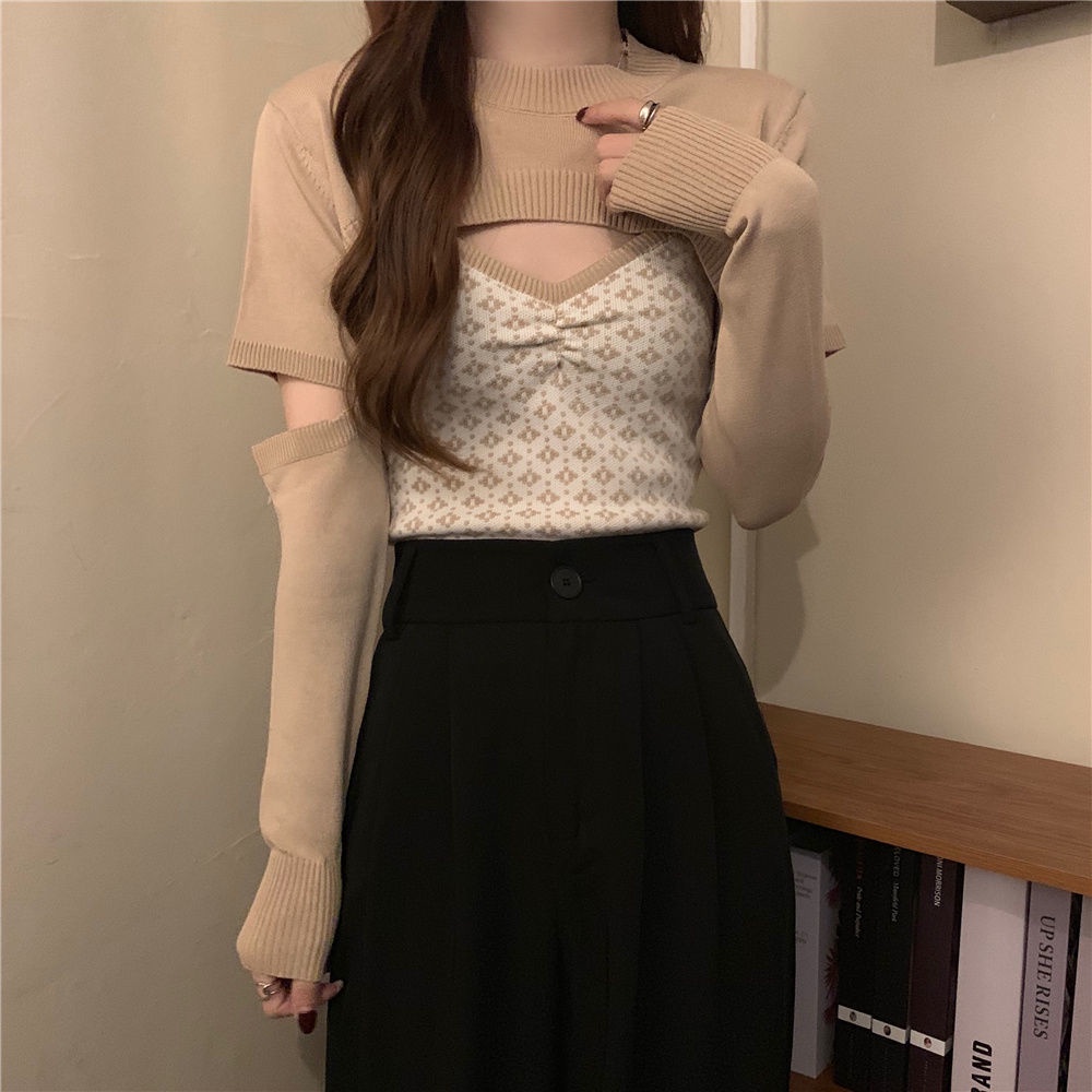 Jiashucheng Áo Dệt Kim Ngắn Hai Lớp Ôm Dáng Vừa Vặn Thiết Kế Phong Cách Mới Cho Nữ
