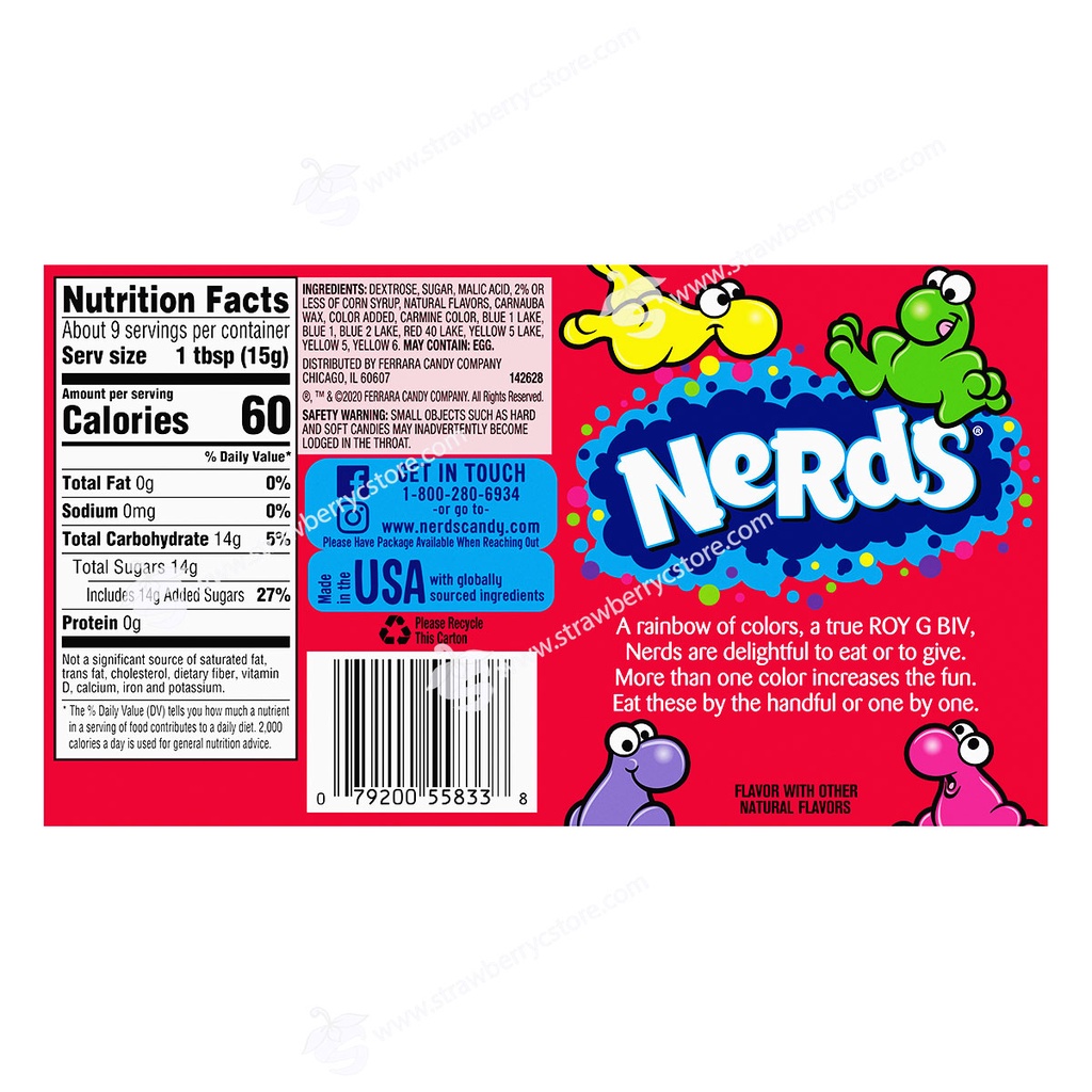 Kẹo Trái Cây Cầu Vồng Nerds Rainbow, Hộp 141g