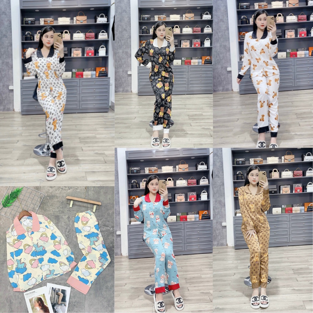 Đồ Bộ Pijama Lụa Tay Dài-Quần Dài Chất Liệu Mango thiết kế sang chảnh