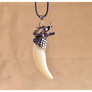 Vòng cổ nam bạc lai bọc Nanh Rồng SC (Răng trắng-Đầu Đồng)