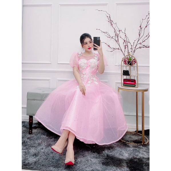 Đầm dự tiệc công chúa phối hoa nổi trắng TRIPBLE T DRESS - size M/L (ảnh chụp thật) MS143Y