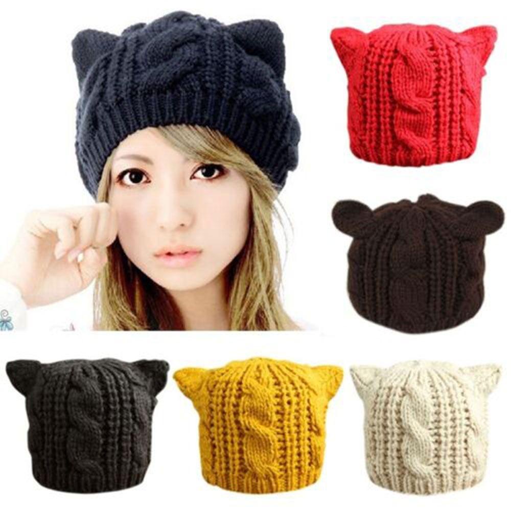 EUCA Mũ beanie Tai Mèo Màu Sắc Nhã Nhặn Thời Trang