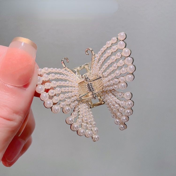 Kẹp Tóc Kim Loại Hình Nơ Đính Đá Ngọc Trai Thời Trang