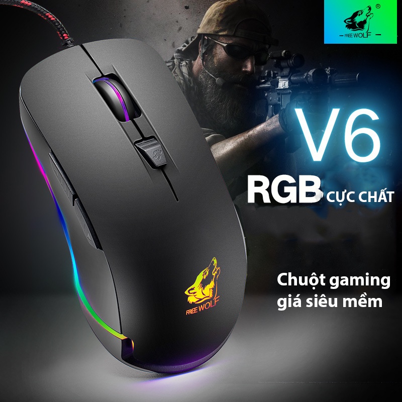 CHUỘT GAMING FREE WOLF V6 Premium LED RGB, Nhiều Chế Độ Led Khác Nhau, Chơi Mọi Tựa Game Trên PC, Laptop