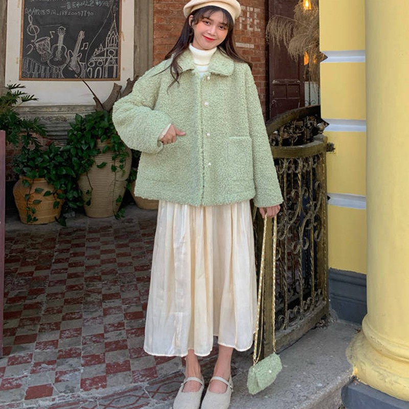 DUNEA Áo Khoác Lông Tay Dài Dáng Rộng Màu Sắc Đơn Giản Thoải Mái Cho Nữ