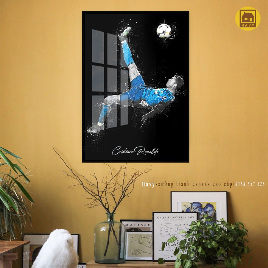 Tranh bóng đá treo tường Ronaldo CR7 mica gương cao cấp, tranh cr7