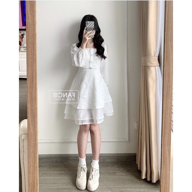 Đầm nữ trắng xòe dự tiệc chụp kỷ yếu vải gấm siêu xinh thiết kế 2 lớp [Gấm 3 | BigBuy360 - bigbuy360.vn