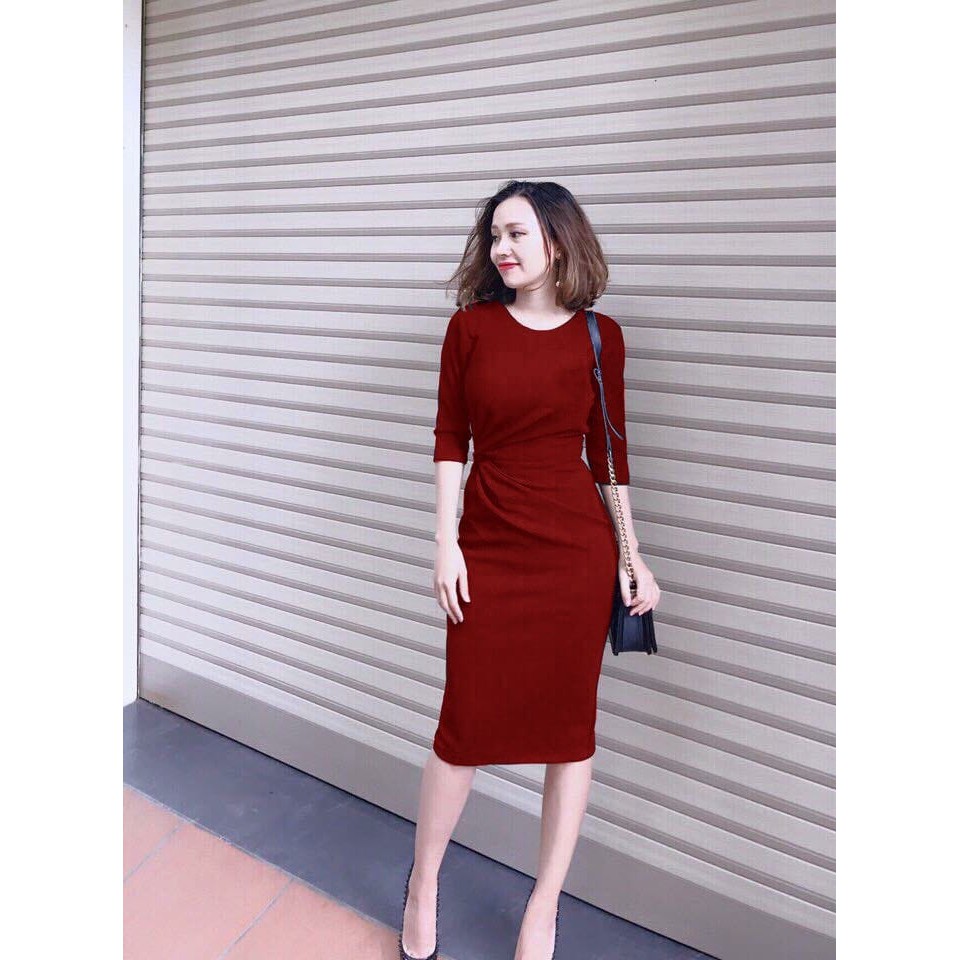 Đầm váy ôm công sở Tay Lỡ Xoắn Eo 1 Bên | BigBuy360 - bigbuy360.vn