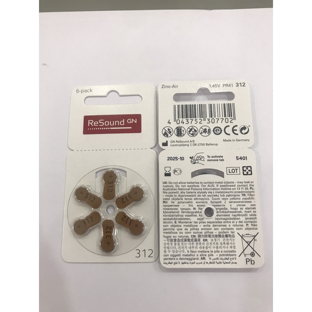 PIN MÁY TRỢ THÍNH SIZE 312 RESOUND - CAM KẾT CHÍNH HÃNG ĐỨC