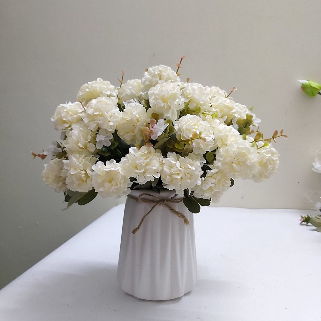 Hoa giả, cành 10 bông hoa lụa tú cầu nhỏ siêu đẹp trang trí nhà cửa