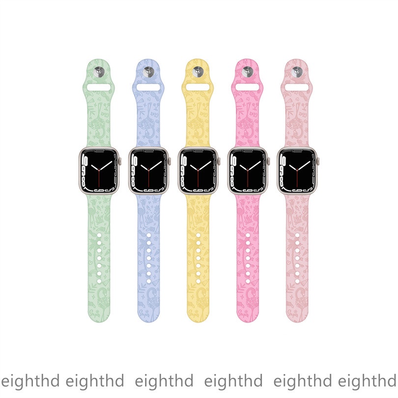 Dây Đeo Bằng Silicone In Họa Tiết Hồng Hạc Cho Đồng Hồ Smart Watches Size 41mm 45mm 44mm 42mm 40mm 38mm