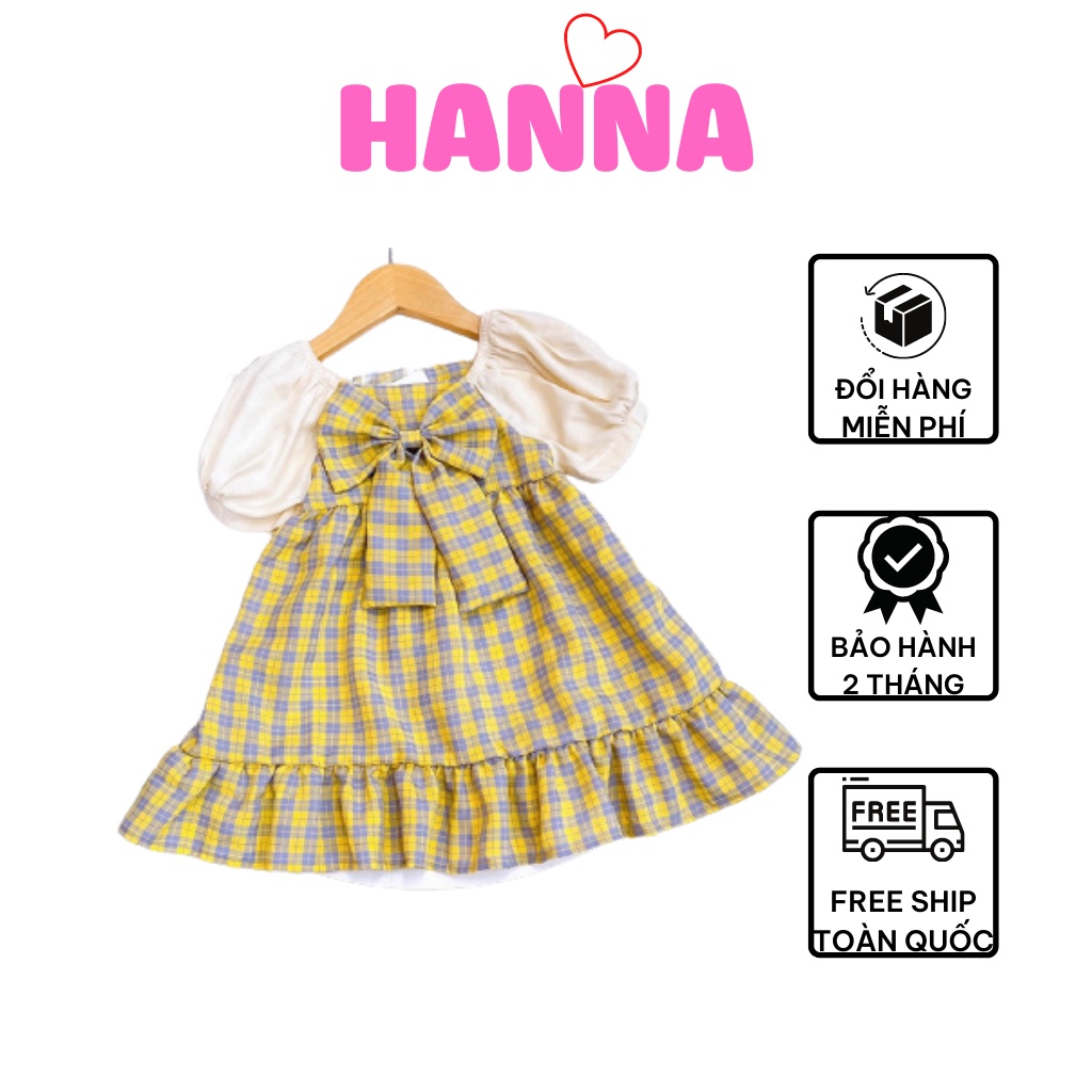 Váy đũi bé gái Hanna Kids chất liệu đũi siêu mềm mát , Váy kẻ 2 dây cho bé từ 10 – 22 kg