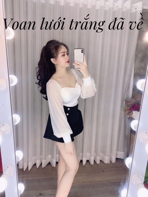 Áo Kiểu  Vải Voan Phối Lưới Dài Tay - Dự Tiệc Sang Chảnh
